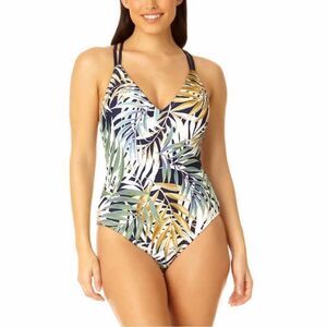 NWT Hurley Swimsuit Women’s Size XXL One Piece Blue Green Tropical Leaf Print
